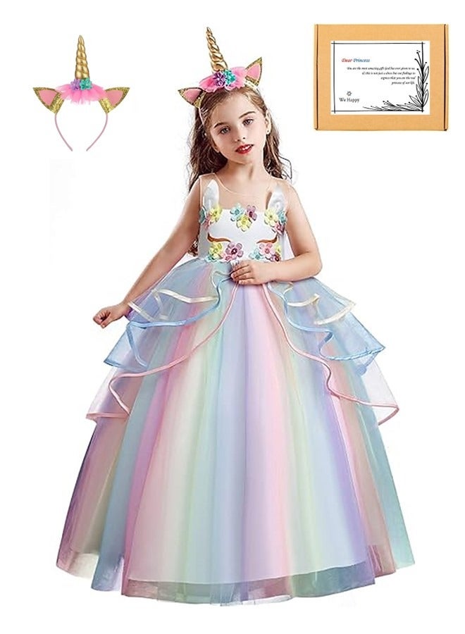 وي هابي الفتيات الأزهار يونيكورن زي الأميرة قوس قزح حزب اللباس الزفاف عيد ميلاد كرنفال طويل ماكسي ثوب - Image 1