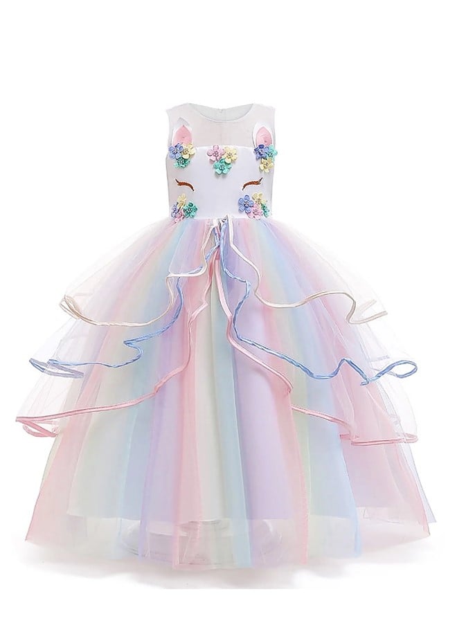 وي هابي الفتيات الأزهار يونيكورن زي الأميرة قوس قزح حزب اللباس الزفاف عيد ميلاد كرنفال طويل ماكسي ثوب - Image 2