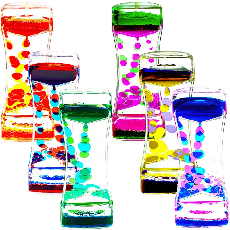 FKYTION Liquid Motion Bubbler Timer Pack of 6 Great Colorful Hourglass Sensory Anxiety Toys for Autism Calm Relaxing Desktop Toys - Image 3