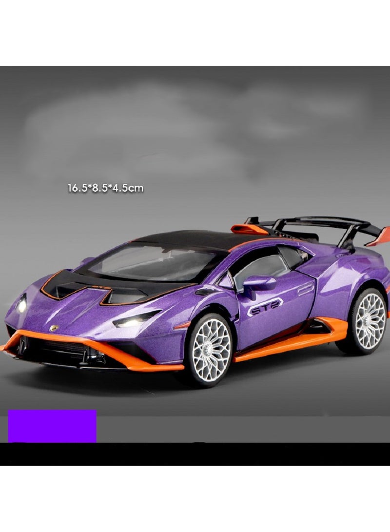 HALAMODO 1:32 Alloy Sports Car Model , Light & Sound Pull-Back Toy  Car ,  Opening doors, Collectible Display ,  Model Car Gift For Boys And Girls Purple , 16.5 cm*8.5 cm*4.5 cm - Image 2