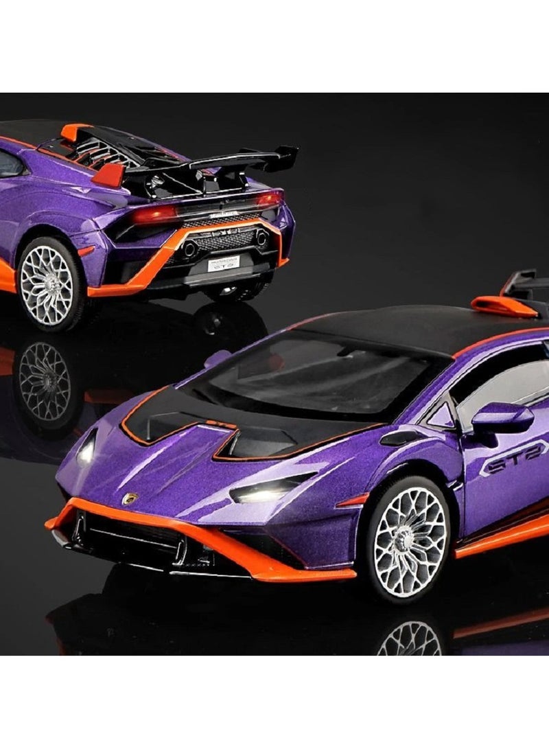 HALAMODO 1:32 Alloy Sports Car Model , Light & Sound Pull-Back Toy  Car ,  Opening doors, Collectible Display ,  Model Car Gift For Boys And Girls Purple , 16.5 cm*8.5 cm*4.5 cm - Image 1