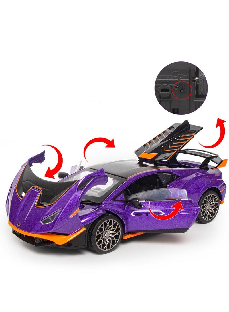 HALAMODO 1:32 Alloy Sports Car Model , Light & Sound Pull-Back Toy  Car ,  Opening doors, Collectible Display ,  Model Car Gift For Boys And Girls Purple , 16.5 cm*8.5 cm*4.5 cm - Image 3