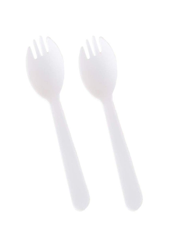 lasenersm 100 PCS Mini Plastic Spork Plastic Forks and Spoons Disposable 2 in 1 Sporks Plastic Disposable Sporks for Camping Picnics Parties and Weddings, Small, White - Image 1