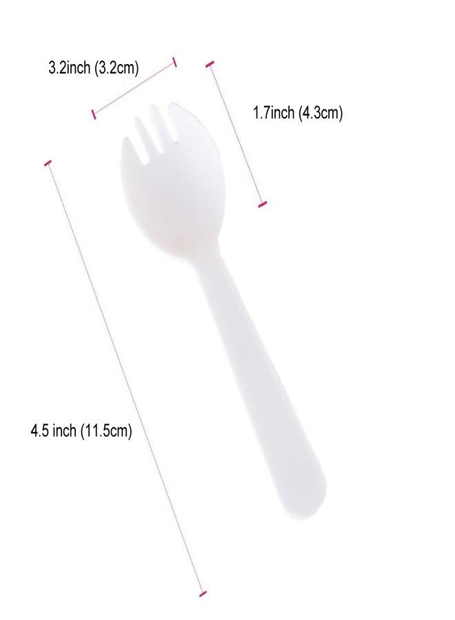 lasenersm 100 PCS Mini Plastic Spork Plastic Forks and Spoons Disposable 2 in 1 Sporks Plastic Disposable Sporks for Camping Picnics Parties and Weddings, Small, White - Image 2