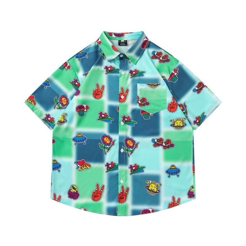 Guangzhou Cartoon Animal Flower Shirt Men And Women Trend Design Sense Loose Casual Short Sleeve Shirt - Image 1