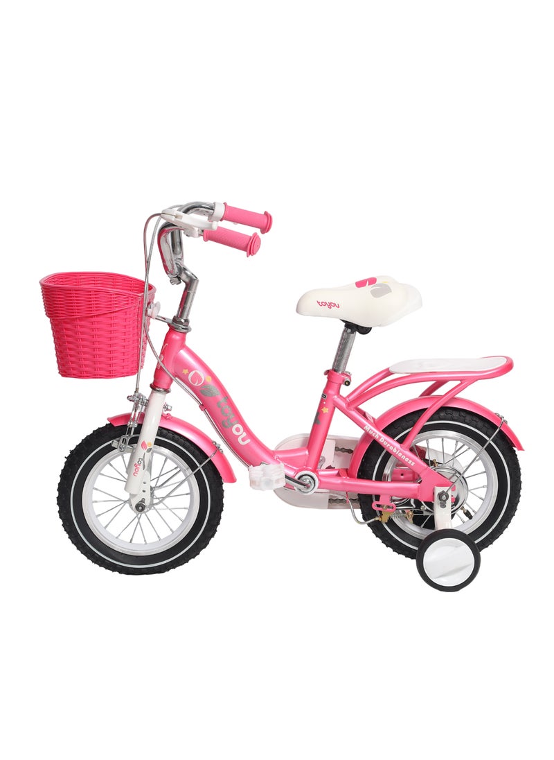 ENDLESS  Pink Steel Kids Bike with Back Seat, Hand Brakes & Basket | 12 Inch Bicycle for 2-3 Years | High-Quality Training Wheels, 2.125" Wide Tyres, Fenders & Durable Carbon Steel Frame  - Image 1