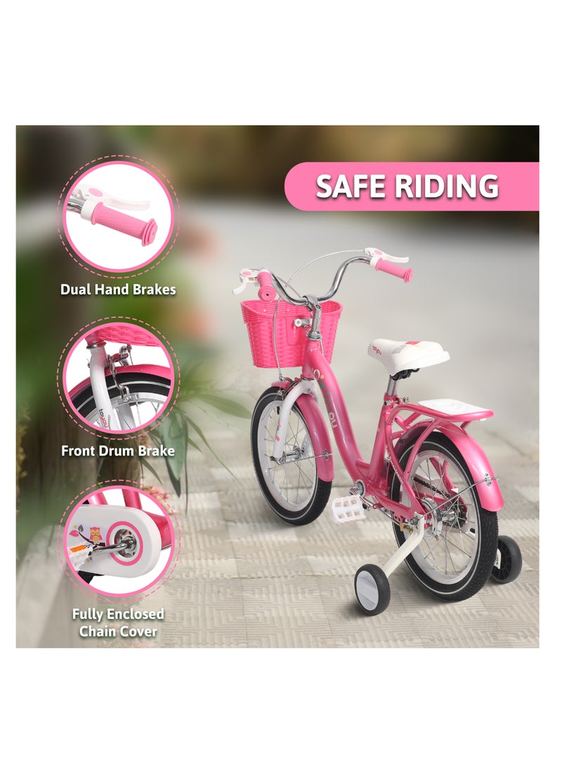 ENDLESS  Pink Steel Kids Bike with Back Seat, Hand Brakes & Basket | 12 Inch Bicycle for 2-3 Years | High-Quality Training Wheels, 2.125" Wide Tyres, Fenders & Durable Carbon Steel Frame  - Image 3