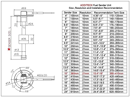 AODITECK 240-33 ohms 15"(380mm) Marine Fuel Sending Unit for Boat Truck Car Vehicle Fuel Tank Sending Unit Fuel Level Sending Unit Gas Water Tank Sender Fuel Gauge Sending Unit Water Level Sensor - Image 4