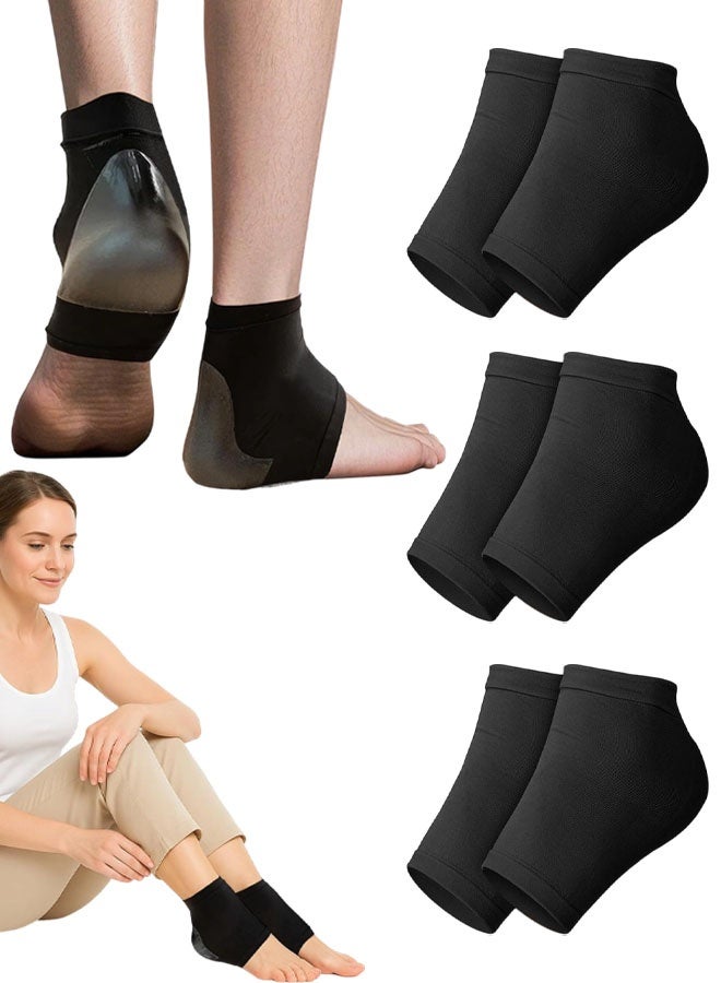 3 أزواج من واقيات الكعب، أكواب جل سوداء للكعب، جوارب داعمة للكاحل الملتوي، وسادات ضغط للكعب، جوارب سيليكون لحماية الكعب للنساء والرجال، حماية القدم من تشقق الكعب والعناية بها - Image 1