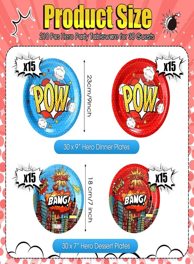 بوتشن مجموعة بوتشن ٢١٠ قطعة من لوازم حفلات الأبطال الخارقين لـ ٣٠ ضيفًا: أطباق ورقية، مناديل، أكواب، وأدوات مائدة، باللونين الأحمر والأزرق، بتصميم مستوحى من الأبطال الخارقين، أدوات مائدة للاستخدام مرة واحدة، زينة لحفلات أعياد ميلاد الأولاد وحفلات استقبال المولود الجديد. - Image 3
