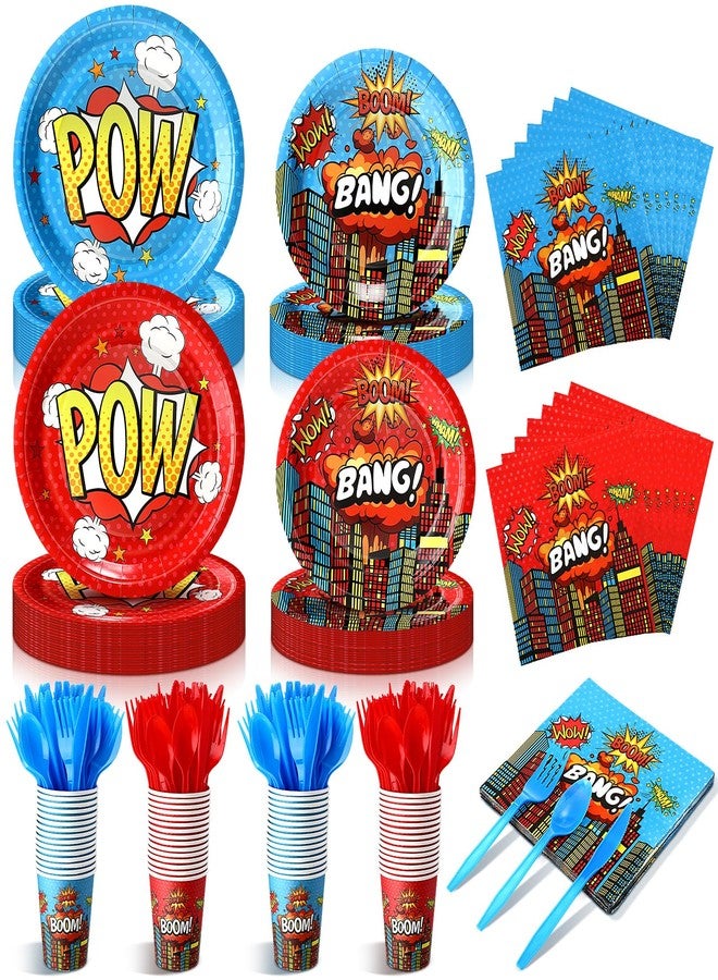 بوتشن مجموعة بوتشن ٢١٠ قطعة من لوازم حفلات الأبطال الخارقين لـ ٣٠ ضيفًا: أطباق ورقية، مناديل، أكواب، وأدوات مائدة، باللونين الأحمر والأزرق، بتصميم مستوحى من الأبطال الخارقين، أدوات مائدة للاستخدام مرة واحدة، زينة لحفلات أعياد ميلاد الأولاد وحفلات استقبال المولود الجديد. - Image 1