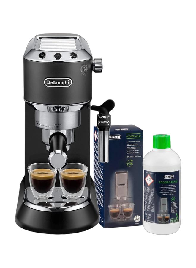 De'Longhi Dedica Pump Espresso Manual Coffee Machine | Cappuccino, Latte Macchiato With Milk Frother | Thermo Block Heating System For Accurate Temperature | Easy To Clean | 1.1 L 1450 W EC685.BK Black/Silver & Natural Descaler For Coffee Machines 500 ml 240 W DLSC500 WhiteBundle - Image 1