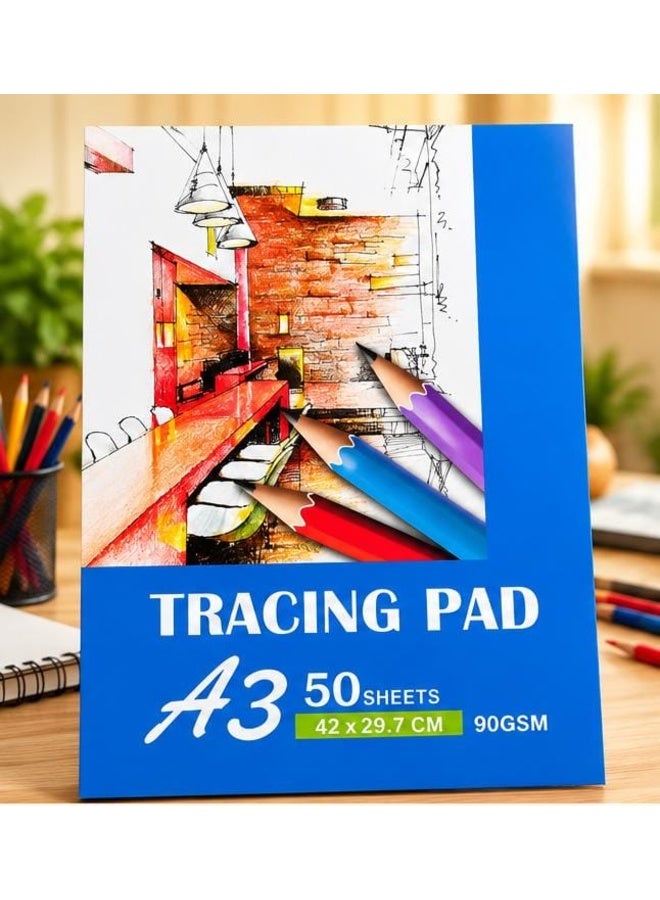 بلوك ورق شفاف للرسم والتتبع A3 – 50 ورقة – 90 GSM – مقاس 42 × 29.7 سم - Image 1