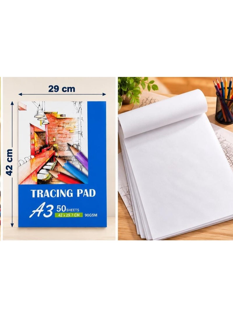 بلوك ورق شفاف للرسم والتتبع A3 – 50 ورقة – 90 GSM – مقاس 42 × 29.7 سم - Image 4
