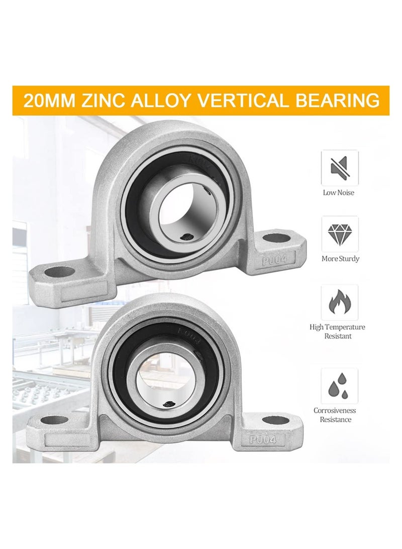 SYOSI 2PCS Zinc Alloy Pillow Block Bearings (20mm), Bore Housing Bearings Mounted Ball Bearing Blocks Bearing Supports Machine Shaft Bearings Self-Adjust Center Mounted Support for Axis Shaft Machine  - Image 2