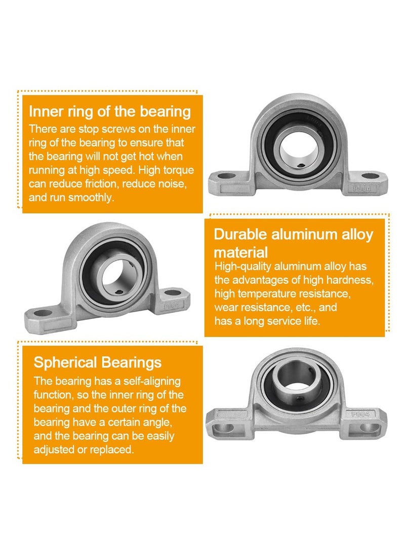 SYOSI 2PCS Zinc Alloy Pillow Block Bearings (20mm), Bore Housing Bearings Mounted Ball Bearing Blocks Bearing Supports Machine Shaft Bearings Self-Adjust Center Mounted Support for Axis Shaft Machine  - Image 4