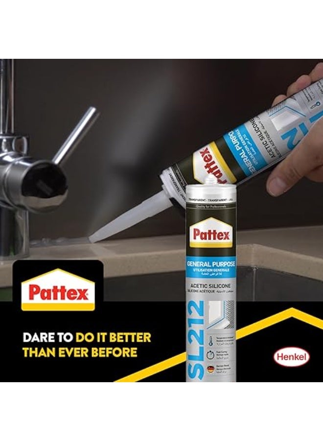 باتكس سيليكون باتكس Pattex SL212 شفاف عالي الجودة | لاصق سيليكون أسيتك متعدد الاستخدامات | مقاوم للماء والرطوبة  | مثالي للزجاج، الألمنيوم والسيراميك - Image 4