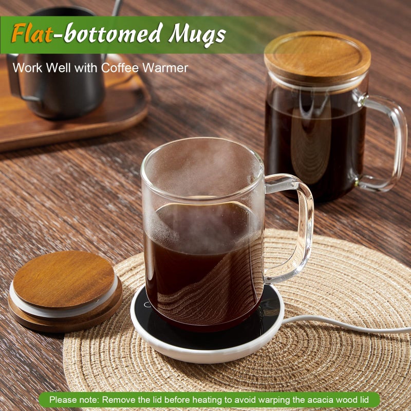 DRASTAR Glass Coffee Mugs, 20 oz Clear Coffee Cups, Coffee Mug with Acacia Wood Lid, Tea Glass Cups with Handles, Large Coffee Mug Set of 2, Glass Coffee Cups for Latte, Espresso, Tea - Image 2