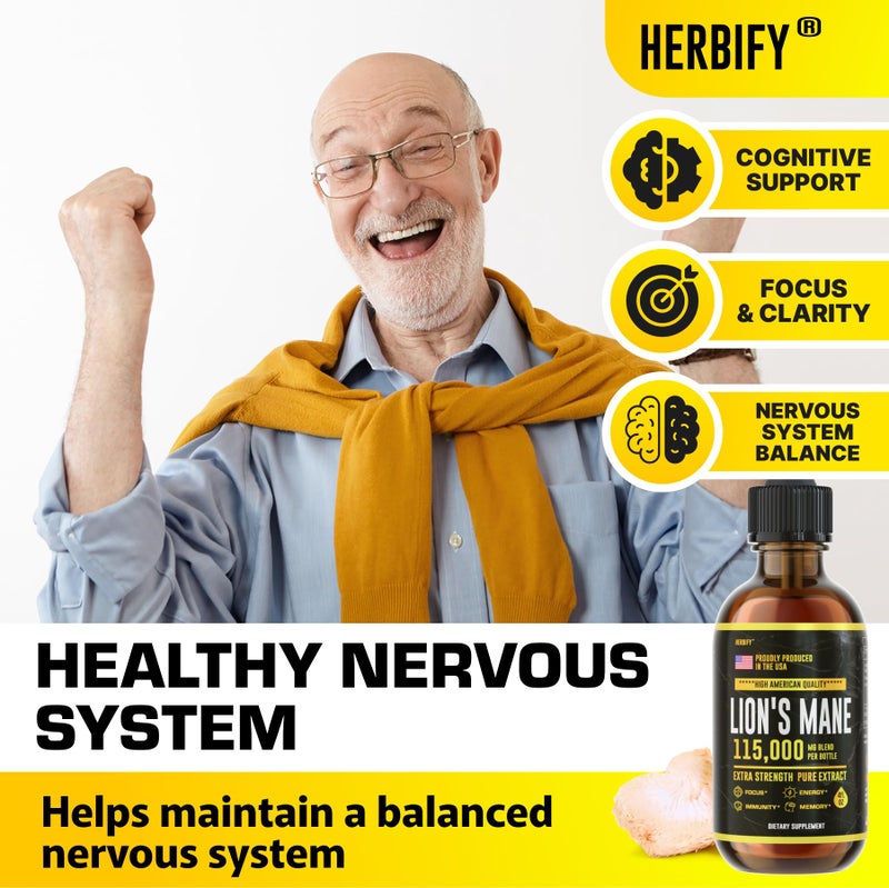 HERBIFY Lions Mane Supplement - Daily Mushroom Supplement for Memory, Focus & Clarity - Brain Booster - Lions Mane Tincture for Immune Support - 4 Fl oz - Image 3