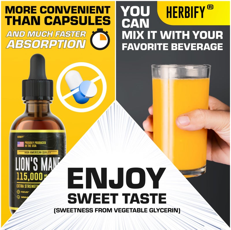 HERBIFY Lions Mane Supplement - Daily Mushroom Supplement for Memory, Focus & Clarity - Brain Booster - Lions Mane Tincture for Immune Support - 4 Fl oz - Image 5