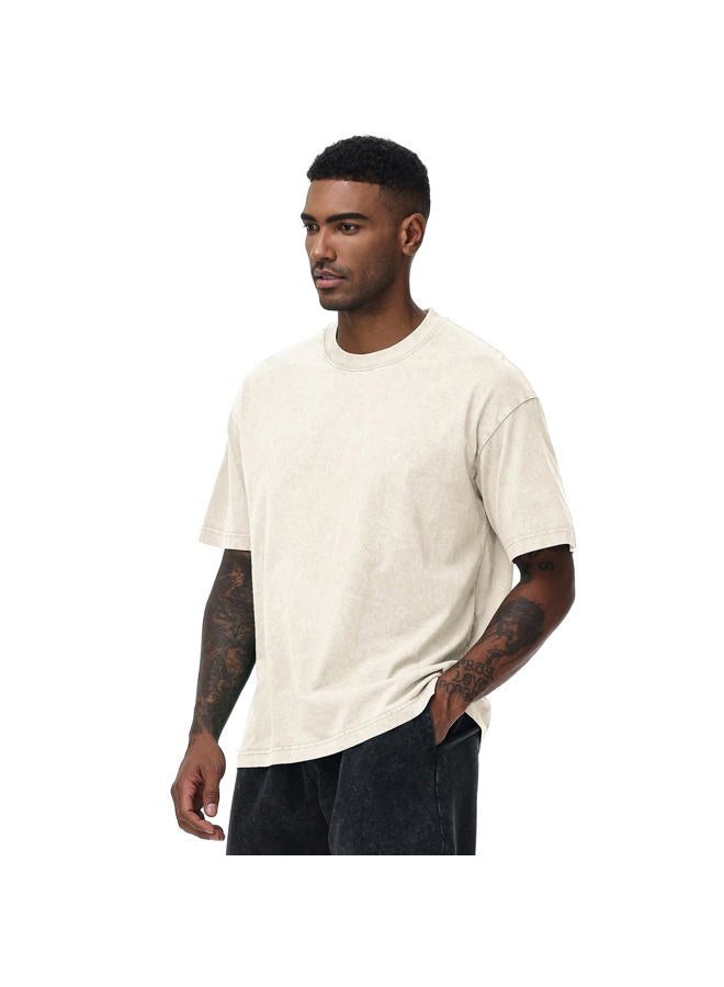SnowElve Men's Oversized Cotton T-Shirts Loose Fit Vintage Washed Tee Unisex Short Sleeve Casual Shirts Tops, Black+army Green+sand+beige, M - Image 5