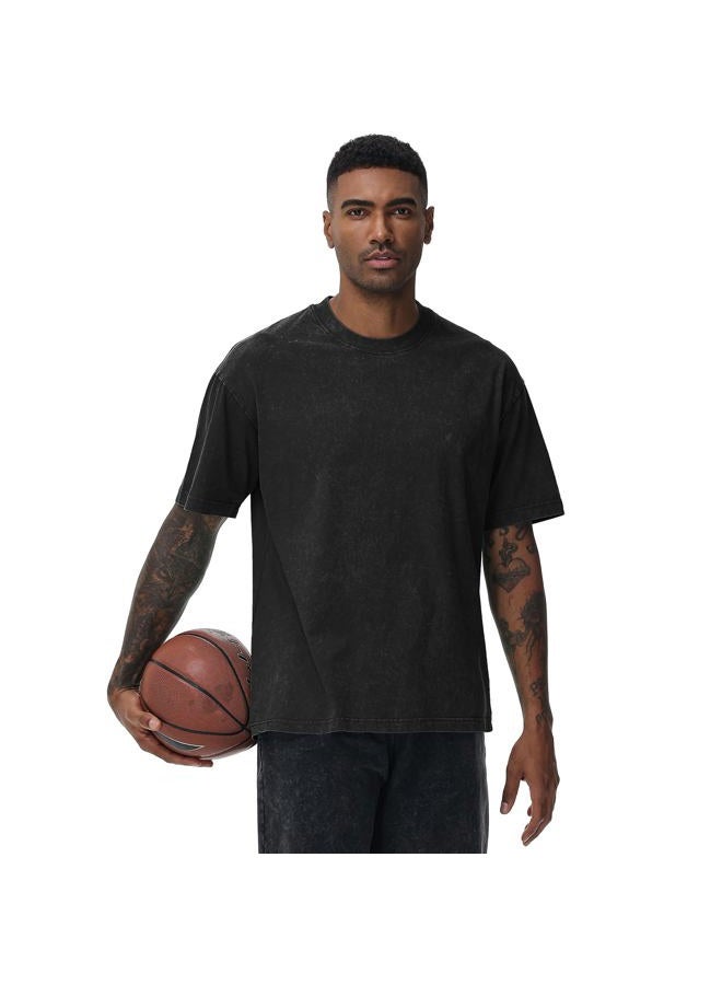 SnowElve Men's Oversized Cotton T-Shirts Loose Fit Vintage Washed Tee Unisex Short Sleeve Casual Shirts Tops, Black+army Green+sand+beige, M - Image 2