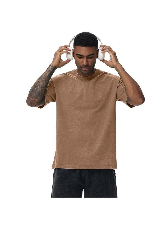 SnowElve Men's Oversized Cotton T-Shirts Loose Fit Vintage Washed Tee Unisex Short Sleeve Casual Shirts Tops, Black+army Green+sand+beige, M - Image 3