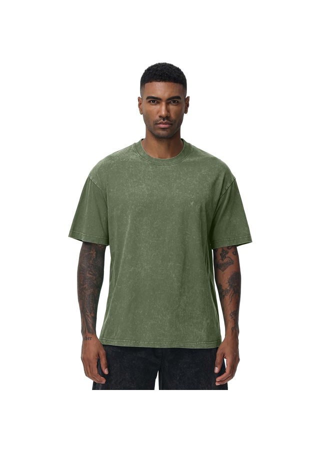 SnowElve Men's Oversized Cotton T-Shirts Loose Fit Vintage Washed Tee Unisex Short Sleeve Casual Shirts Tops, Black+army Green+sand+beige, M - Image 4