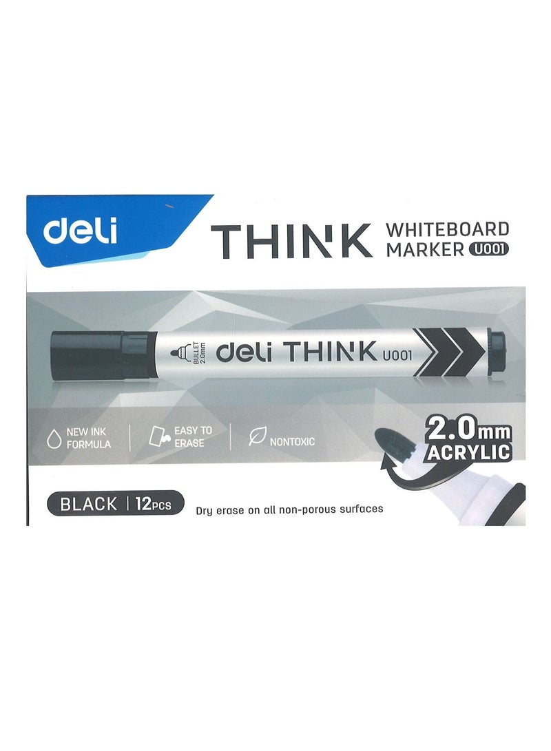 Deli 12-Piece Dry Erase White Board Marker Bullet Tip Black Ink - Image 1