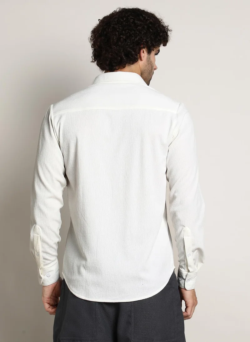 كامبوس سوترا Men's Daisy White Solid Jaquard Shirt