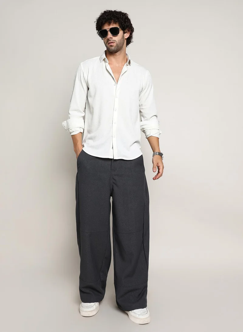 كامبوس سوترا Men's Daisy White Solid Jaquard Shirt