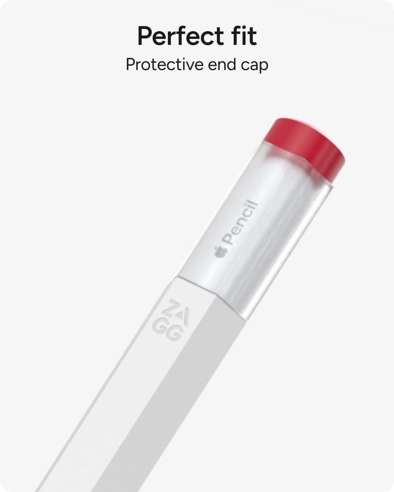 ZAGG غطاء سيليكون ZAGG لقلم آبل (الجيل الأول والثاني) وقلم ZAGG - تصميم سداسي لمقبض غير قابل للانزلاق، حماية من التدحرج، وراحة ergonomics، قطعتين، أبيض - Image 2