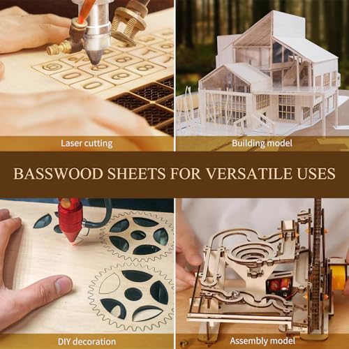 QSJQllo 36 Pack Basswood Sheets,12"x12"x1/8" 3mm Basswood Plywood,Craft Wood,Unfinished Wood,for DIY Ornaments and Model Engraving, Wood Burning, Architectural Models, Drawing、Wood for Laser Cutting - Image 2