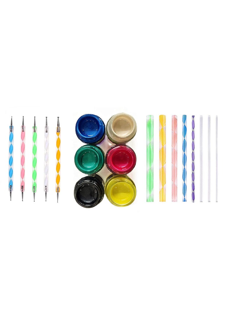 E Shopping E Shopping® Mandala Art Set includes 6 Fevicryl Acrylic Colors ,5 Dotting Tools & 8 Mandala tools. Acrylic Colours Crimson,SAP Green,Black,Ultramarine Blue,Lemon Yellow,White 10ml each  - Image 1