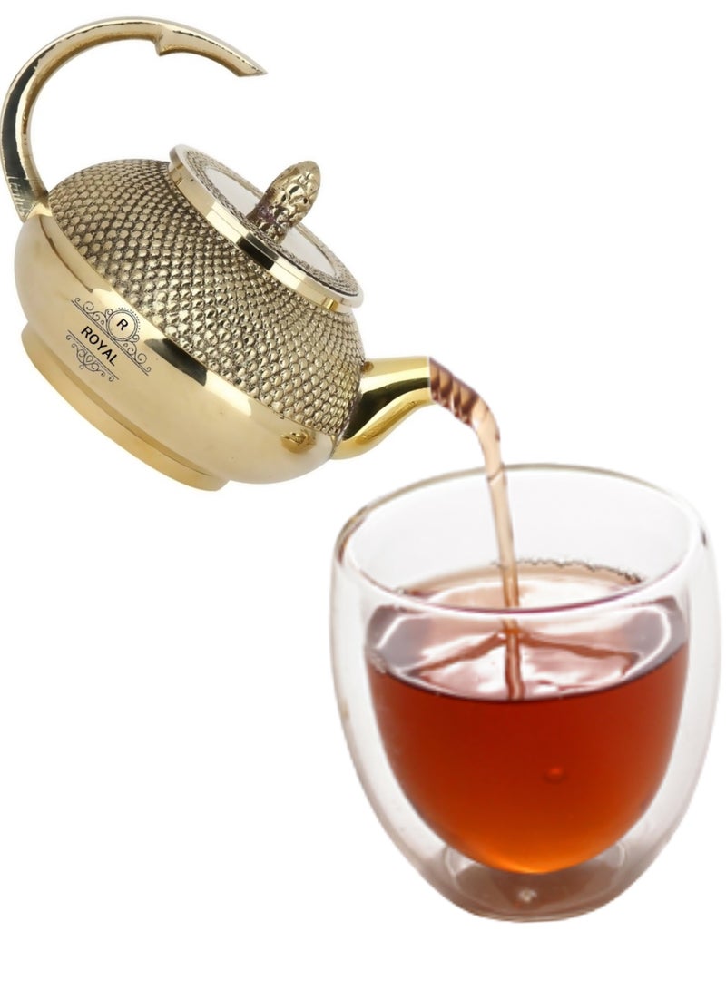 رويال إبريق شاي قهوة فاخر من النحاس مصنوع يدويًا بتصميم أنيق سعة 800 مل، ذهبي (قطعتان) - Image 2
