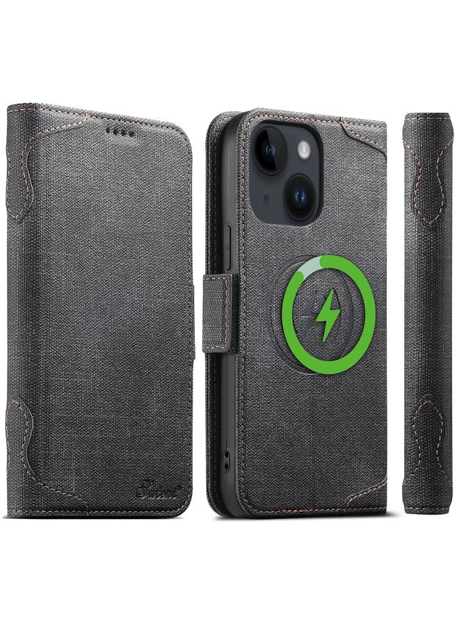 سوتين جراب هاتف iPhone 15 Plus J07 متعدد الوظائف من جلد الدنيم MagSafe الأفقي - Image 1