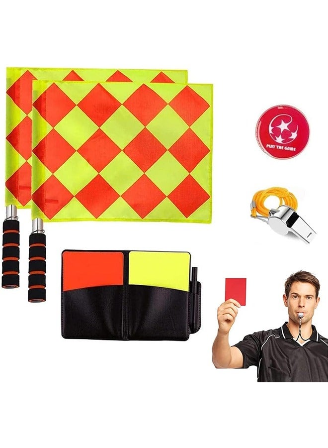 MVAQKLM مجموعة علم حكم كرة القدم، بطاقات صفراء حمراء مع دفتر ملاحظات وقلم رصاص، أعلام مساعد كرة القدم، منتقي حافة الحكم وصفارات من الفولاذ المقاوم للصدأ مع حبل للرياضة وكرة القدم وكرة السلة وكرة القدم - Image 1