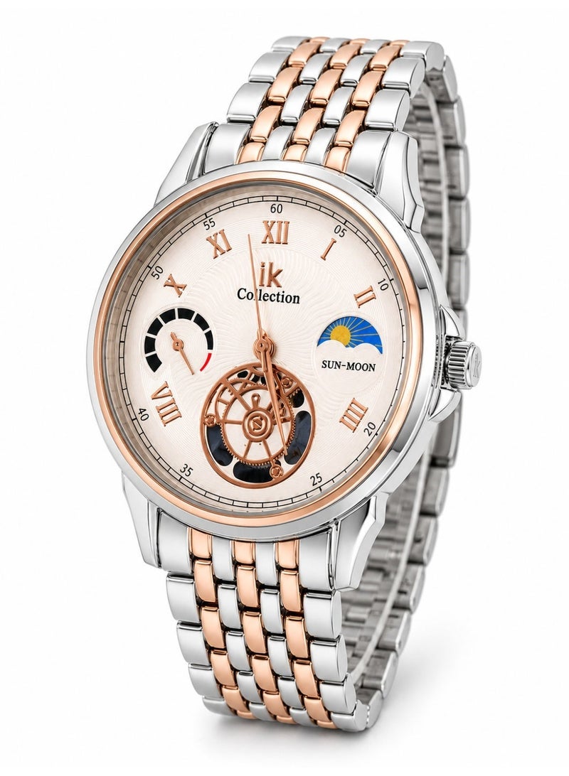 IK Collection Men’s Watch with Silver and Rose Gold Metal Bracelet - Image 4