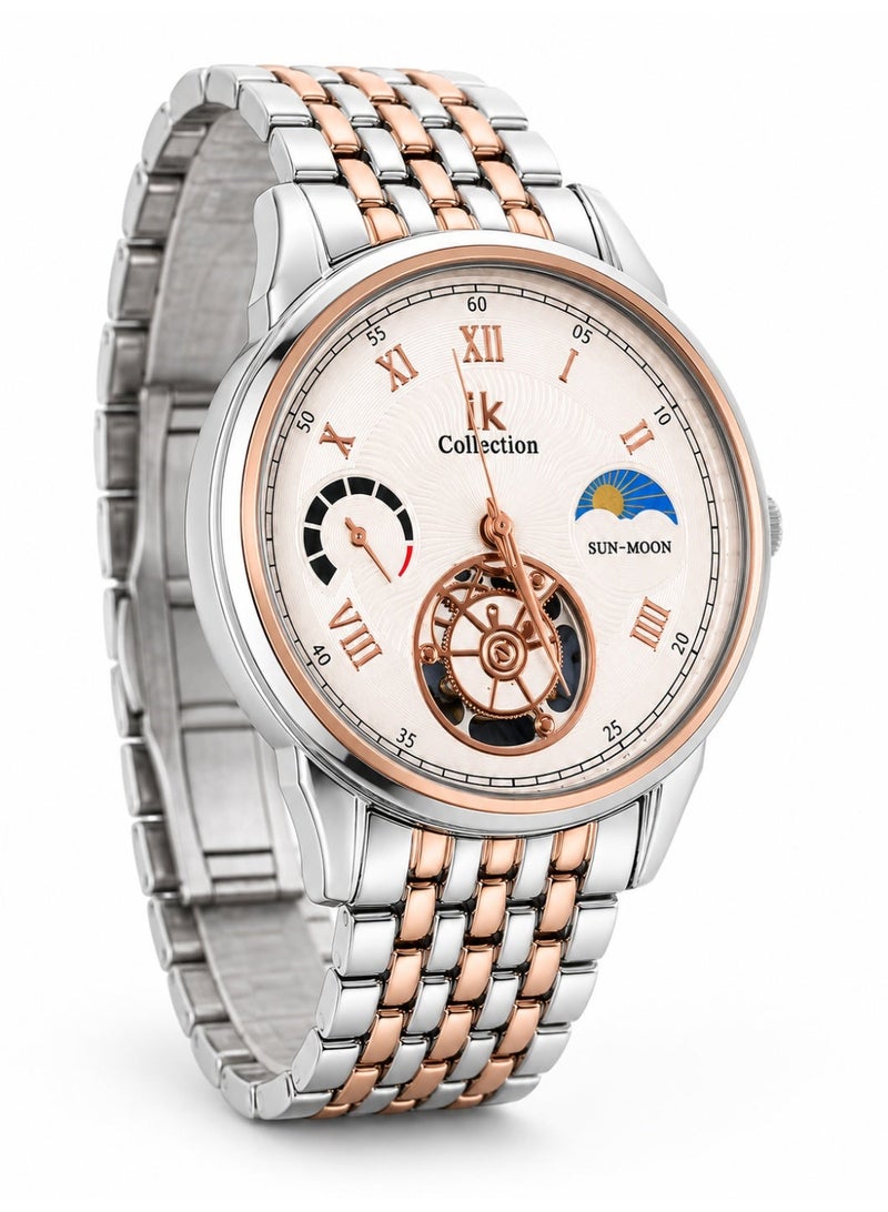 IK Collection Men’s Watch with Silver and Rose Gold Metal Bracelet - Image 3