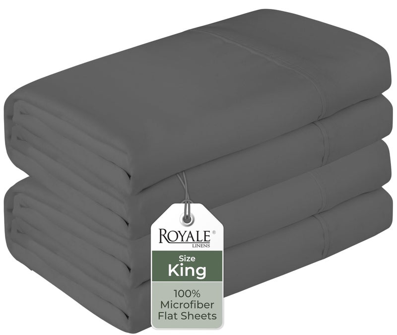 Royale Linens 2 Pack Bulk Flat Sheet Set  Top Sheets  Soft 1800 Microfiber  Wrinkle  Stain Resistant  for Hotel Massage Table Hospital Dorm  King Flat Sheet Sold Separately King Grey