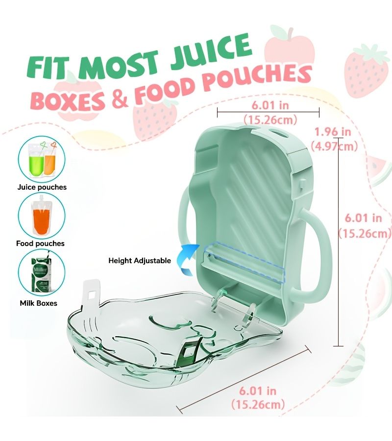 Green No Squeeze Unicorn Shaped Juice Box Holder Pouch Holder For Baby Food And Juice Mess Free Easy Grip Self Feeding 1 Piece - Image 1