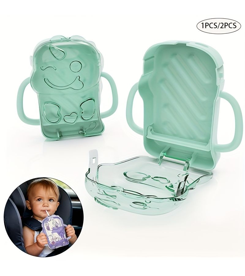 Green No Squeeze Unicorn Shaped Juice Box Holder Pouch Holder For Baby Food And Juice Mess Free Easy Grip Self Feeding 1 Piece - Image 5