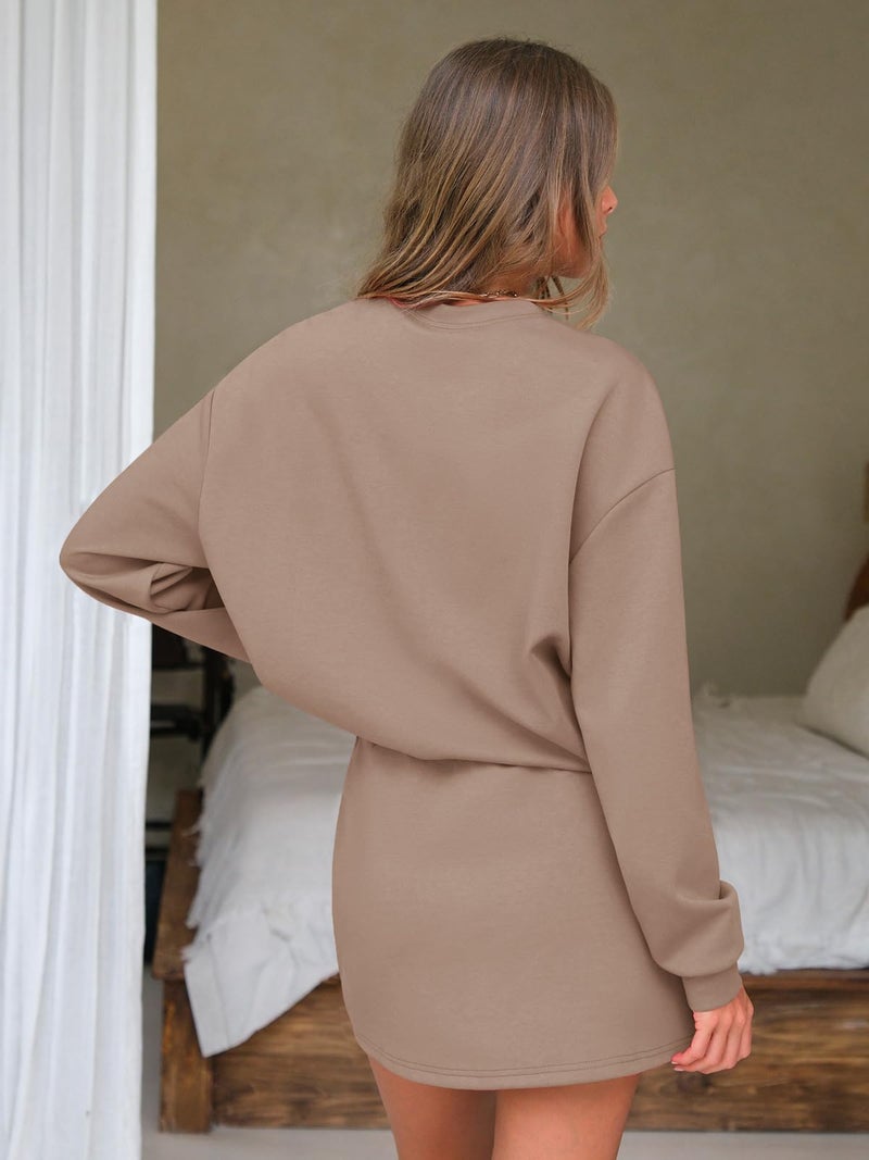 EXLURA Women 2 Piece Skirt Set Airport Outfits 2026 Cotton Travel Sweat Suit Casual Lounge Crewneck Sweatshirt Skort Sets - Image 4