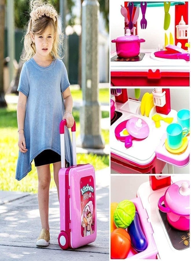 مجموعة ألعاب المطبخ 2 في 1 من TOYIQ Little Laughs Little Chef، مجموعة أدوات مطبخ عربة لعب للأطفال مع حقيبة سفر وحقيبة حمل مزودة بمؤثرات صوتية - ملحقات متضمنة - Image 2