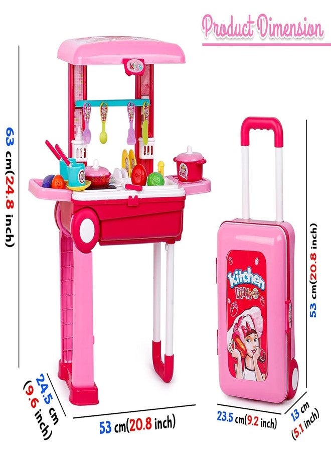 مجموعة ألعاب المطبخ 2 في 1 من TOYIQ Little Laughs Little Chef، مجموعة أدوات مطبخ عربة لعب للأطفال مع حقيبة سفر وحقيبة حمل مزودة بمؤثرات صوتية - ملحقات متضمنة - Image 4
