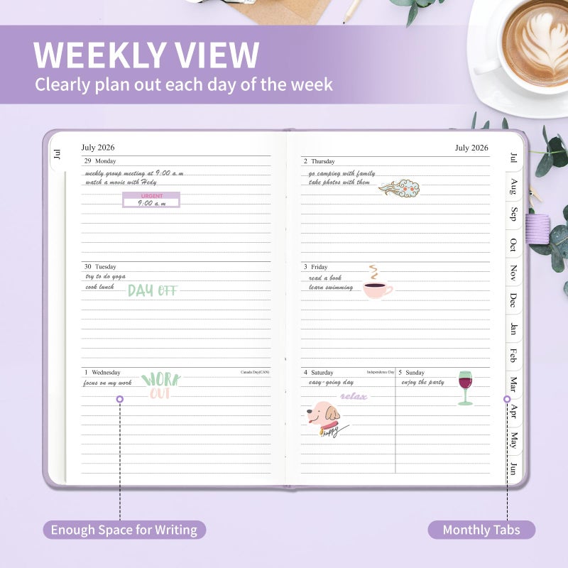 Blugool Planner 2026-2027, Weekly and Monthly Planner with Tabs from Jul 2026 - Jun 2027, A5 Hardcover Academic Calendar with Date for School & Office Schedule, 5.8" x 8.3", Purple - Image 3