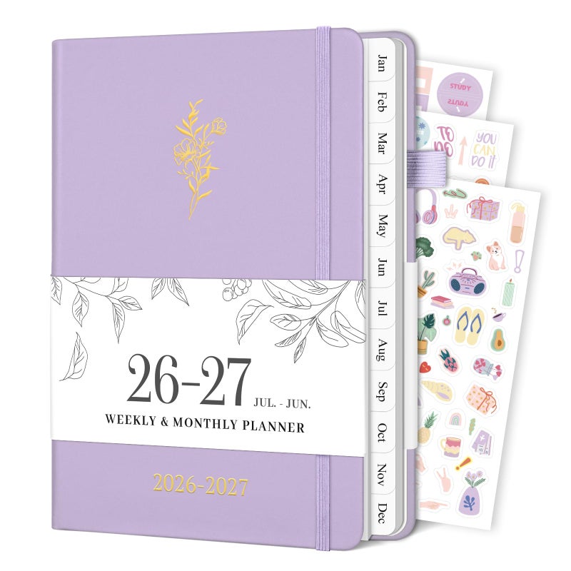 Blugool Planner 2026-2027, Weekly and Monthly Planner with Tabs from Jul 2026 - Jun 2027, A5 Hardcover Academic Calendar with Date for School & Office Schedule, 5.8" x 8.3", Purple - Image 1
