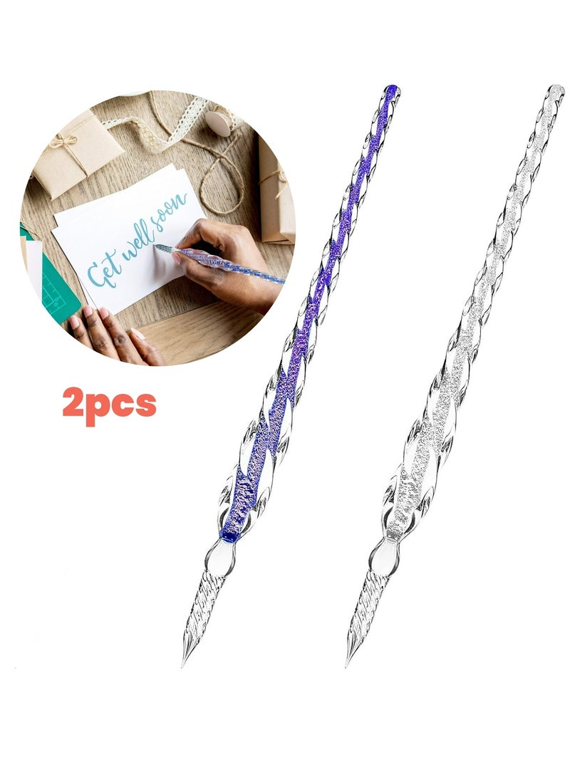 Generic 2 Pieces Handmade Glass Dip Pen, High Borosilicate Glass Elegant Crystal Glass Pen for Writing, Drawing, Signatures, Calligraphy, Decoration  - Image 1