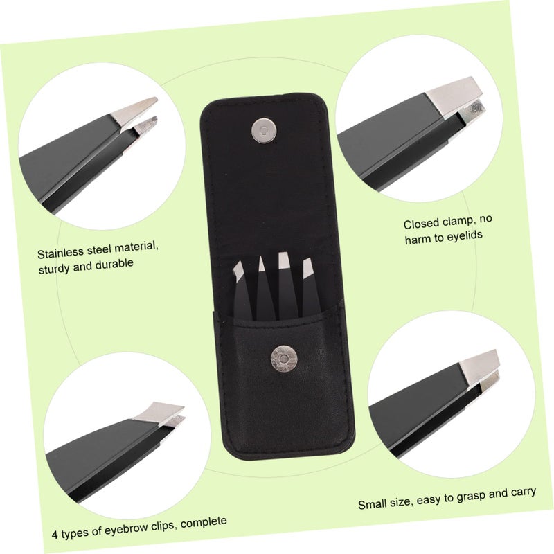 Black Eyebrow Clips Set 4pcs With Mini Tweezers For Precise Grooming And Trimming - Image 4