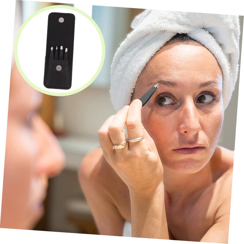 Black Eyebrow Clips Set 4pcs With Mini Tweezers For Precise Grooming And Trimming - Image 3